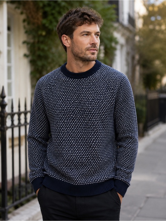 Other - Porter +‎ Ash Textured Knit Sweater Navy White Crewneck Classic Minimalist